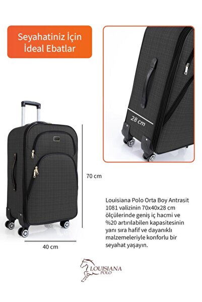 louisiana polo Orta Boy 4 Teker Kumaş Valiz Antrasit 1081