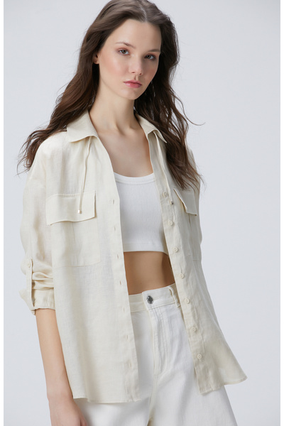 Network Bej Keten Gömlek