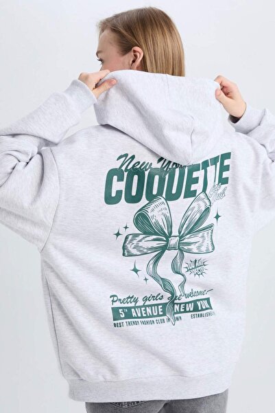 DeFacto Cool Oversize Wide Fit με κουκούλα με στάμπα χοντρό φούτερ E1530AX24WN