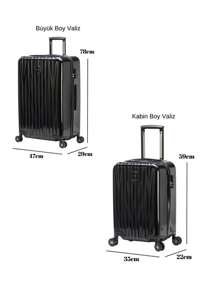 louisiana polo 3'lü Valiz Seti Polikarbon Valiz 4x2 Teker Siyah 1815