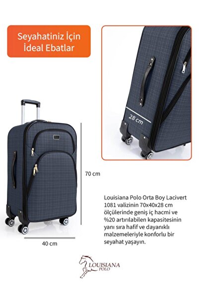 louisiana polo Orta Boy 4 Teker Kumaş Valiz Lacivert 1081