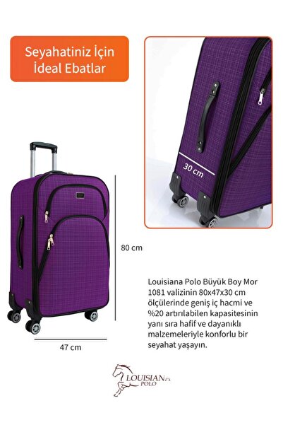 louisiana polo Büyük Boy 4 Teker Kumaş Valiz Mor 1081