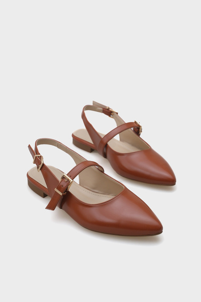 Capone Outfitters Anna Open Back Strap Buckle Detailed Pointed Toe Women's Ballerinas