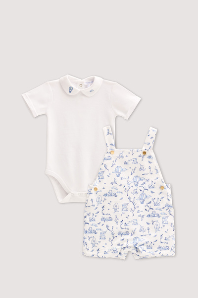 Atelier Babbi Salopet & Embroidered Body Set - Toile De Jouy / Blue