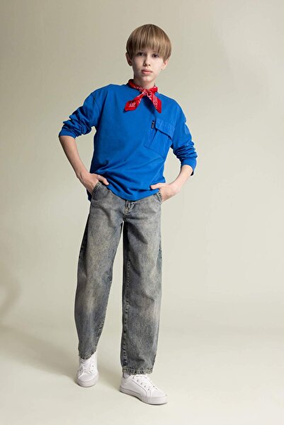 DeFacto Fiú túlméretezett, széles szabású kerékpáros nyakú, hosszú ujjú póló D7405A825SP