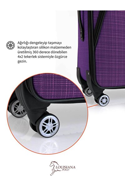 louisiana polo Orta Boy 4 Teker Kumaş Valiz Mor 1081