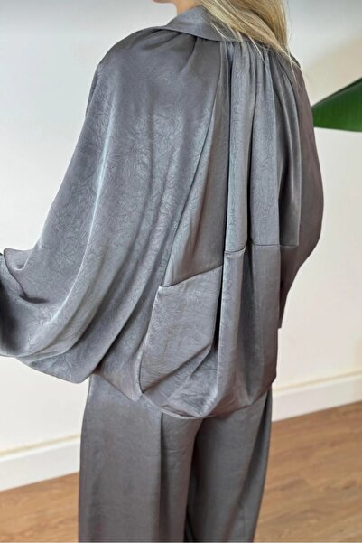 Safgiyim44 Batwing Sleeve Satin Jacket Gray