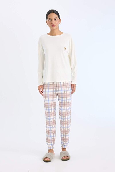 DeFacto Pijama Takımı Regular Fit Uzun Kollu Üst Kareli Uzun Alt-Fall in Love D2263AX24WN