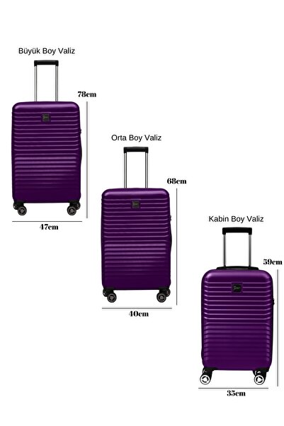 louisiana polo 3'lü Valiz Seti Polikarbon Valiz 4x2 Teker Mor 1811