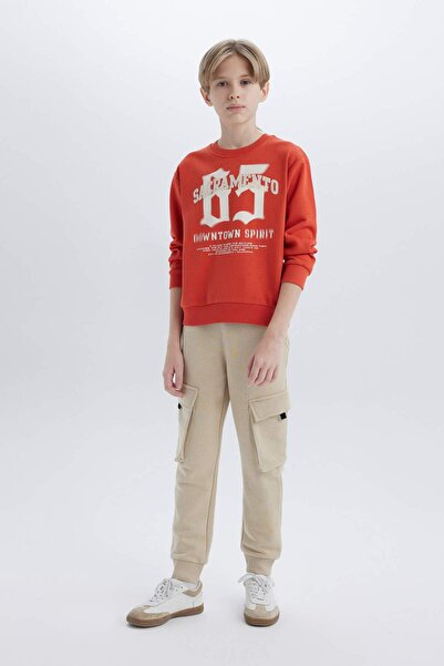 DeFacto Erkek Çocuk Bisiklet Yaka Baskılı Sweatshirt D7712A825SP