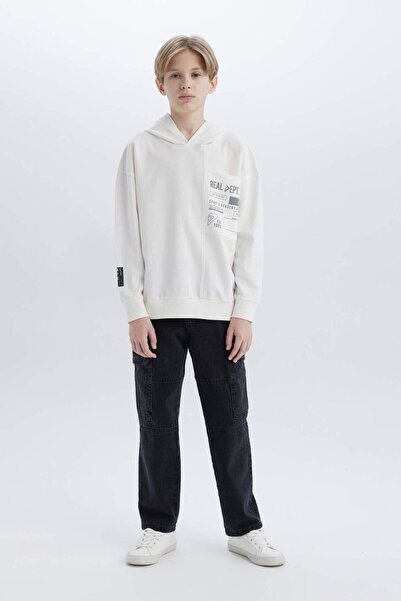 DeFacto Erkek Çocuk Oversize Geniş Kalıp Kapüşonlu Baskılı Sweatshirt D8535A825SP