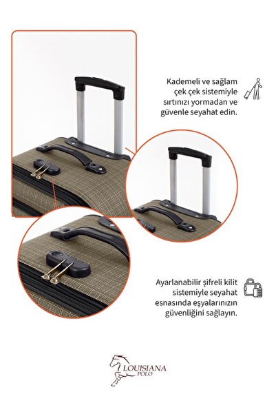 louisiana polo 2'li Valiz Seti Orta Ve Kabin Boy 4 Teker Kumaş Valiz Bej 1081