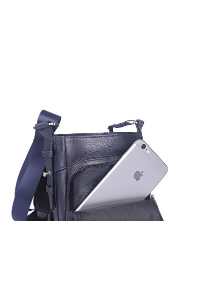 Grande Чоловіча сумка з натуральної шкіри з поперечними ременями, синя 4273