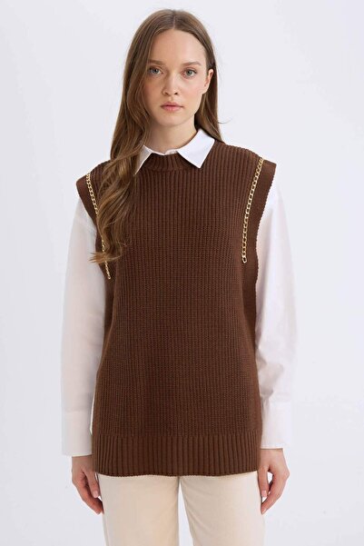 DeFacto Half Turtleneck Basic Plain Side Slit Knit Sweater D5022Ax24Au