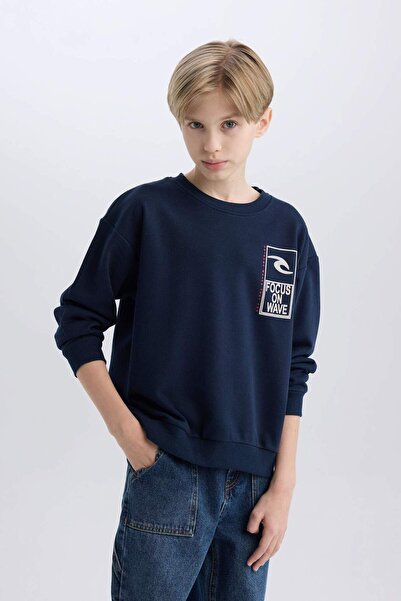 DeFacto Erkek Çocuk Oversize Geniş Kalıp Bisiklet Yaka Sırt Baskılı Sweatshirt D7402A825SP
