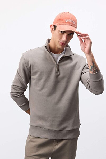 DeFacto Comfort Regular Fit Rahat Kalıp Fermuarlı Dik Yaka Basic Düz Sweatshirt X7405AZ25SP