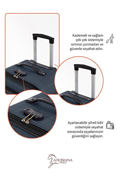 louisiana polo Büyük Boy 4 Teker Kumaş Valiz Lacivert 1081