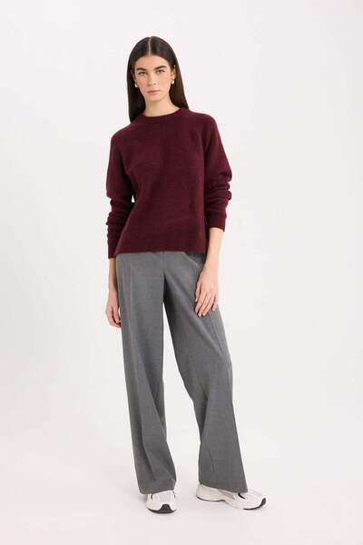 DeFacto Regular Fit Crew Neck Basic Plain Knitwear Sweater D0035Ax24Wn