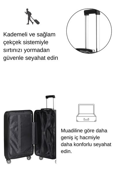 louisiana polo Büyük Boy %100 Polikarbon Valiz 4x2 Teker Siyah 1809