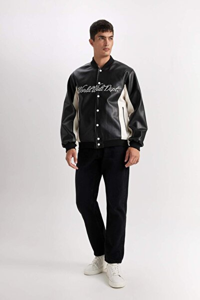 DeFacto Su Geçirmez Regular Fit Bomber Kolej Yaka Çıtçıtlı Cepli Mevsimlik Hafif Mont D6242AX25SP