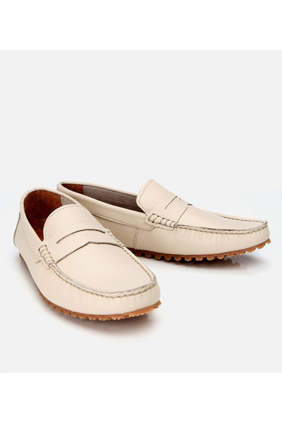 Hotiç Men's Leather Ecru Flexible Sole Casual Loafer