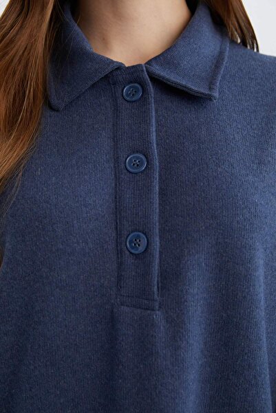 DeFacto Basic Düz Düğmeli Uzun Kollu Selanik Kumaş Maxi Triko Elbise B7260AX24WN