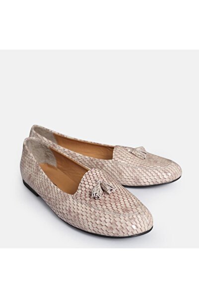 37Numara Babet Ayakkabı Bej Damla Desenli Hakiki Deri