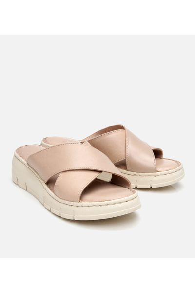 Hotiç Women's Leather Beige Comfort Slippers