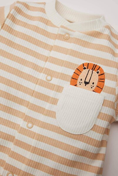 DeFacto Baby Boy Newborn Striped Corduroy Long Sleeve Romper D8709A525Sp