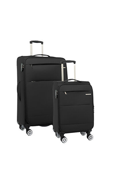 louisiana polo 2'li Valiz Seti Büyük Ve Kabin Boy Lüx Kumaş Valiz Siyah 2082