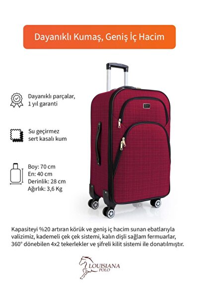 louisiana polo Orta Boy 4 Teker Kumaş Valiz Bordo 1081