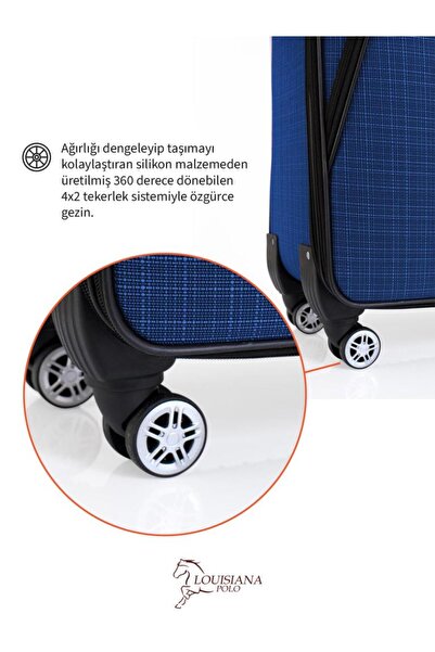 louisiana polo Kabin (KÜÇÜK) Boy 4 Teker Kumaş Valiz Saks Mavi 1081