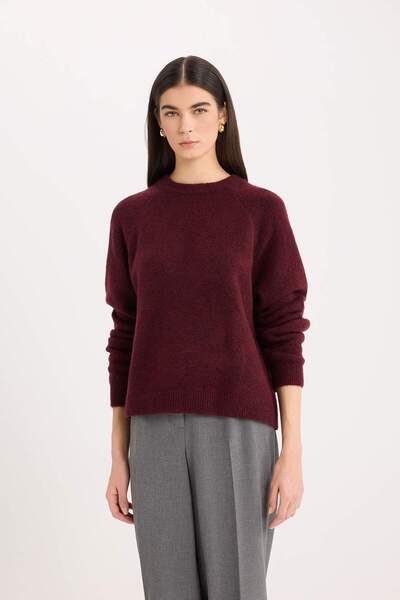 DeFacto Regular Fit Crew Neck Basic Plain Knitwear Sweater D0035Ax24Wn