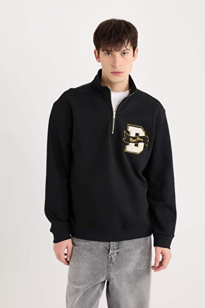 DeFacto Regular Fit Dik Yaka Fermuarlı Baskılı Sweatshirt A4469AX24AU