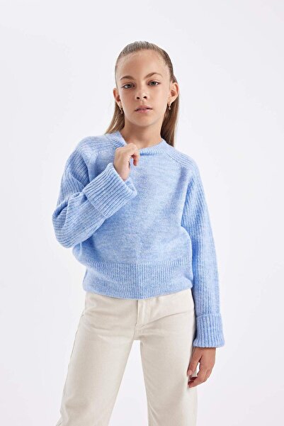 DeFacto Girl's Crew Neck Basic Plain Knitwear Sweater C9554A824Au