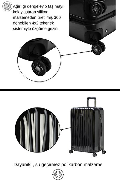 louisiana polo Kabin Boy %100 Polikarbon Valiz Parlak Siyah 1815