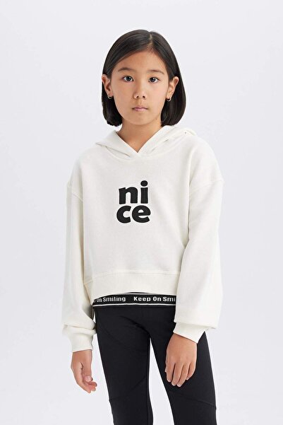 DeFacto Kız Çocuk Relax Fit Kapüşonlu Baskılı Sweatshirt E0462A825SP