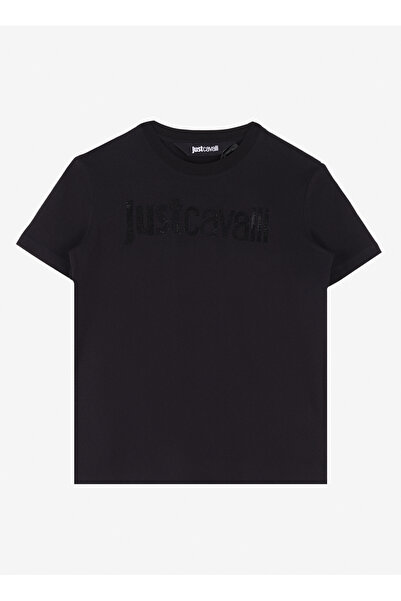 Just Cavalli Yuvarlak Yaka Baskılı Siyah Kadın T-Shirt 76PAHE03
