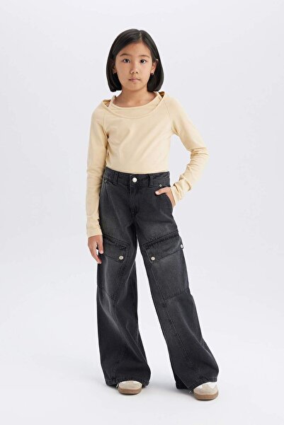 DeFacto Kız Çocuk Wide Leg Kargo Geniş Paça Pamuklu Pantolon D9693A825SP