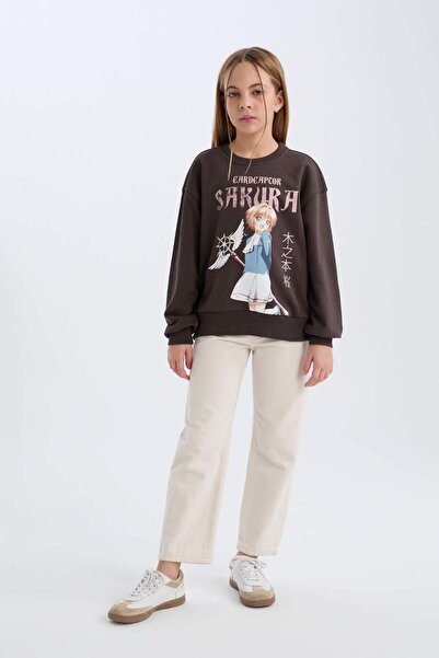 DeFacto Κοριτσίστικο Sakura Oversize Φούτερ με φαρδιά εφαρμογή με λαιμόκοψη D2829A824WN