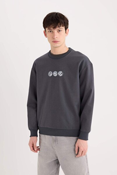 DeFacto Boxy Fit Bisiklet Yaka Sırt Baskılı Sweatshirt E3206AX24WN
