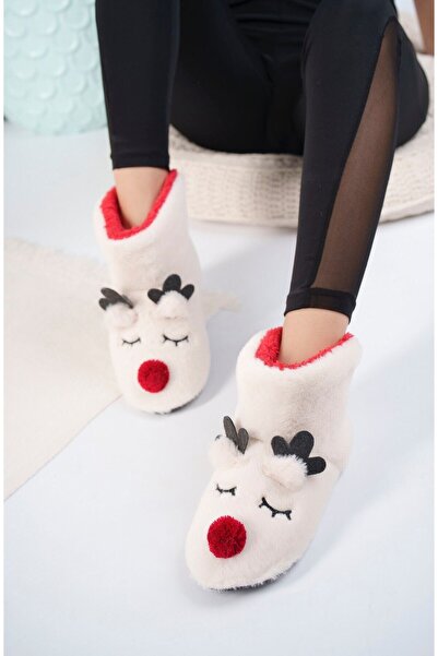 AlbiShoes Çocuk Yetişkin Geyik Figürlü Ev Botu Panduf Anne Çocuk Yumuşak Rahat Sessiz Taban Ev Ayakkabısı