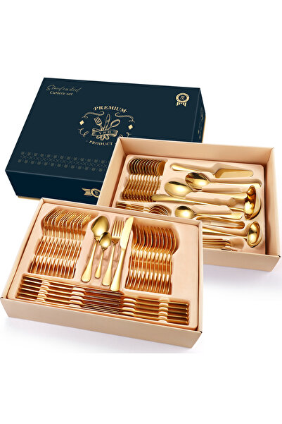 Trendy's Stainless steel cutlery set, 72 pieces with diplomat, TRENDY'S, gold