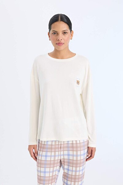 DeFacto Pijama Takımı Regular Fit Uzun Kollu Üst Kareli Uzun Alt-Fall in Love D2263AX24WN