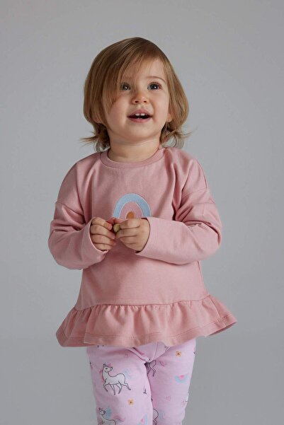 DeFacto Kız Bebek 2'li Takım Sweatshirt Unicorn Baskılı Beli Lastikli Alt D8699A525SP