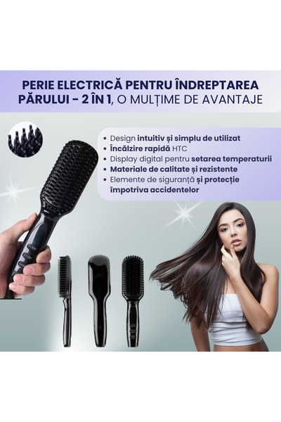 KindKare Electric hair brush, 2in1, ceramic, adjustable temperature, smart screen, fast heating, hair and beard