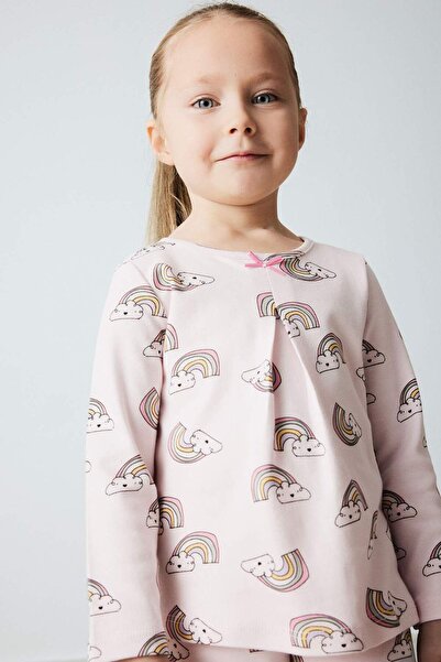 DeFacto Kız Bebek Pijama Takımı Gökkuşağı Baskılı Uzun Kollu Üst Beli Lastikli Uzun Alt D9075A525SP
