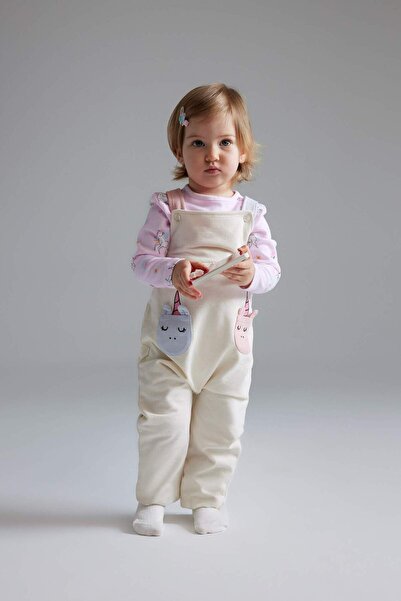 DeFacto Kız Bebek 2'li Takım Unicorn Baskılı Sweatshirt Salopet Tulum E0487A525SP