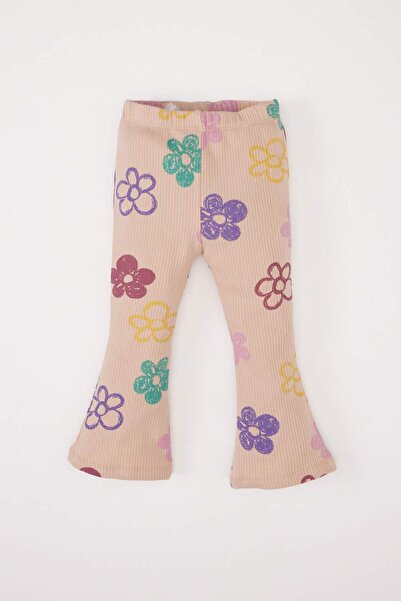 DeFacto Kız Bebek 2'li Takım Çiçekli Sweatshirt Beli Lastikli İspanyol Paça Alt E0200A525SP