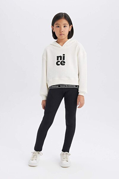 DeFacto Kız Çocuk Relax Fit Kapüşonlu Baskılı Sweatshirt E0462A825SP
